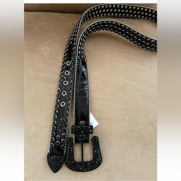 Industrial Indigo Black Rhinestone Studded Belt Unisex MWT Size 42 (Size XL) - Picture 8 of 12